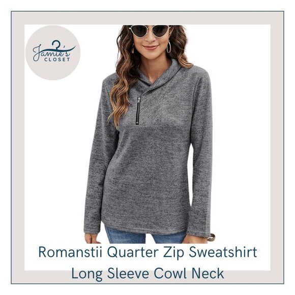 Heather Gray Romanstii Quarter Zip Cowl Neck Sweatshirt | Size XL - Picture 1 of 14